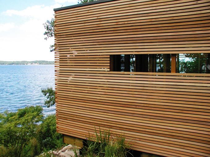 guest house cedar screen exterior closeup