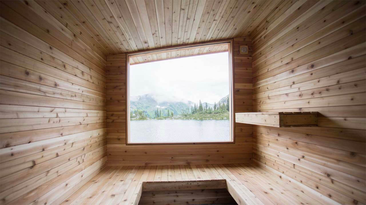 travel adventure lakeside sauna interior